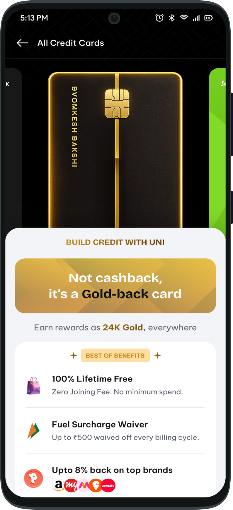 Credit Cards in the Bachatt app